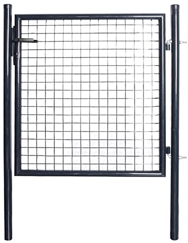 ANGYANG Mesh-Gartentor, Gartentür, Gartentüren, Gartenzaun Tür, Zauntür, Flügeltore, Garten Türe, Maschendrahtzaun, Verzinkter Stahl 85,5x100 cm Grau