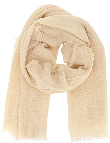 moonbow Einfarbiger Beige Schal Damen 20% Baumwolle 80% Viskose mit Fransen - Moderne Fashion Damen Stola - Langer und Rechteckiger Tuch 180 cm x 90 cm - Dünnes und Weiches Schaltuch