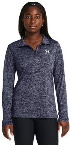 Under Armour Women's Tech Half-Zip Twist, Women's Gym Wear Made from Super-Soft, Fast-Drying Material, Half-Zip Top with Odour Control Technology,Midnight Navy / / White,XXL