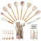 hecef 32 PCS Kitchen Utensils Set - Heat Resistant Silicone Utensils with Wooden Handle- Nonstick Cookware Tongs Spatula Spoon for Cooking (Khaki)
