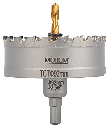 Mollom (92mm | 3-5/8) Sierra de Corona de T.C.T Carburo Broca con 2 Brocas,Punta de carburo de tungsteno para Metal Duro,Acero,Hierro,Cobre,Madear,Latón,Plástico