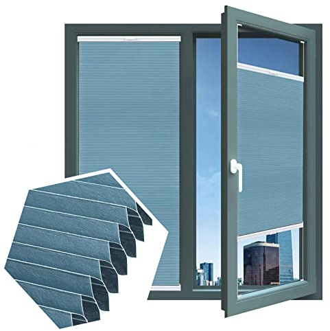 Wabenplissee Fensterrollos,Verdunklungsplissee,Waben-plissee Isoliert,Plisseerollo Für Das Büro, Sonnenschutz/Sichtschutz/Schallschutz Vorhänge Jalousie,Doppelplissee Blau,W×H-115x130cm/45.3*51.2in
