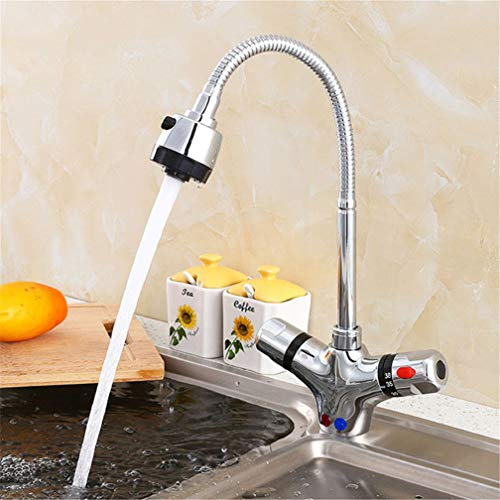 Grifo de cocina termostático giratorio de 360 grados Grifo mezclador de temperatura constante de latón macizo ajustable Grifo monomando de fregadero cromado con aireador