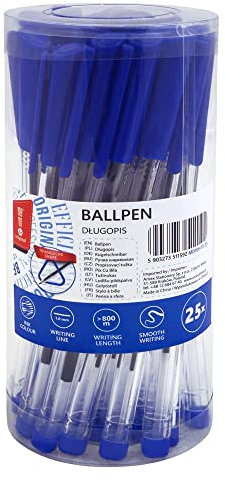 MEMOBE Büro-Kugelschreiber - Druckkugelschreiber Hochwertig - Ergonomische Kuli - Notieren für Schule Büro Zuhause Geeignet - Bürobedarf Kulischreiber - Stift Strichstärke 1mm - Blau - 25 Stück