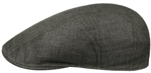 Stetson Herringbone Leinen Flatcap Herren Flat Cap mit UV-Schutz 40 Baumwollfutter Made in EU Frühjahr Sommer dunkeloliv 62 cm