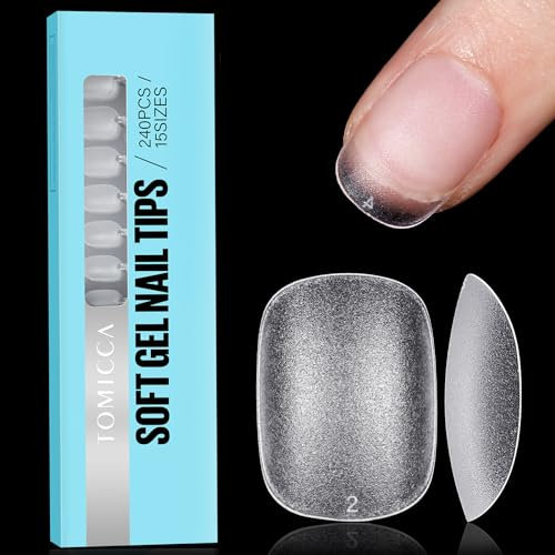 TOMICCA Extra Short Oval Nail Tips, Clear Nail Tips Natural False Nails Oval Round French Acrylic Nails Artificial Nails Tips for Girls Women, (240 Pcs,15 Sizes)