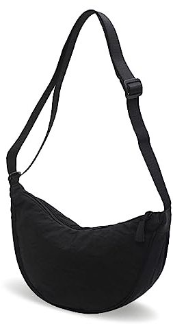 GoPaw Borsa a Mezzaluna da Donna in Nylon Con Tracolla Regolabile, Cerniera e Portabilità (Nero)