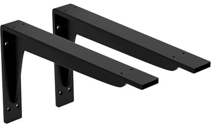 Onpira® 2x Schwerlast Regalhalter Winkelträger Metall 10 Größen & 2 Farben wählbar – 4mm Materialstärke – bis 200kg belastbar – Wandhalterung Regalwinkel Stahlträger Regal Konsole (Schwarz, 290x145mm)