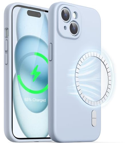 JETech Magnetic Silicone Case for iPhone 15 Plus 6.7-Inch, Compatible with MagSafe, Phone Cover with Camera Lens Full Protection (Blue)