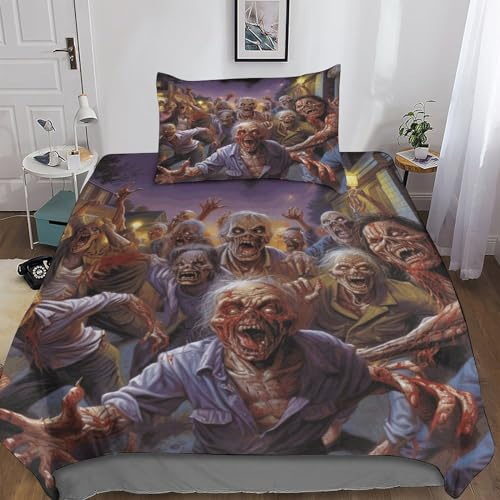 MANBUREN Bettwäsche Zombie Bettwäsche 135x200 Jungen 3D Gotik Deckenbezug Deko Schlafzimmer Mikrofaser 2teilig Jugendliche Kopfkissenbezug Für Allergiker Einfache Pflege