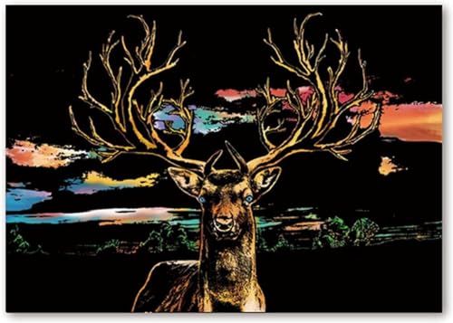Magisches Rubbling Herrlicher Hirsch 40x28 cm - Kratzbild für Kinder und Erwachsene, magische Bastelkratzer, Entspannung und gemeinsame Momente für die ganze Familie, kreatives Ableben