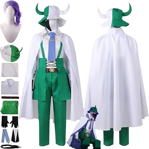 DJFOG Anime One Piece Page One Cosplay-Kostüm mit Perücke für Herren und Jungen, einheitlicher Umhang, komplettes Set, Halloween, Karneval, Party, Anziehanzug mit Gesichtsmaske,Grün,L