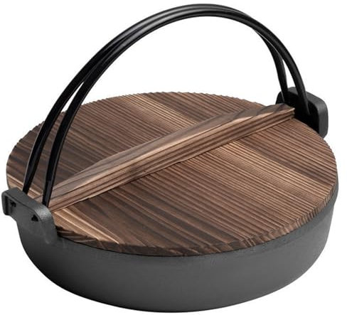 7 Größen Japanischer Stil Sukiyaki-Topf Gusseisen Shabu Hot Pot Sukiyaki Tetsu Nabe-Topf Mit Hölzernem Deckel Und Griffen Camping Kochtopf, 28cm