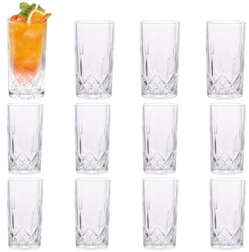 GBACHOOSE Set of 12 Highball Tall Drink Glasses, 300ml Crystal Glass Highball Glasses, Clear Hi Ball Tumbler Glass Perfect for Water, Cocktails, Juice