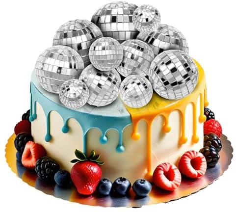 Bewudy 11 Stück Disco Kugel Cake Toppers, Silber Tortendeko Kugeln Spiegelkugel 6 Größen Discokugel Torten Deko Spiegel Ball Tortenaufleger für Partyzubehör Kuchen Dessert Dekoration Kuchendekoration