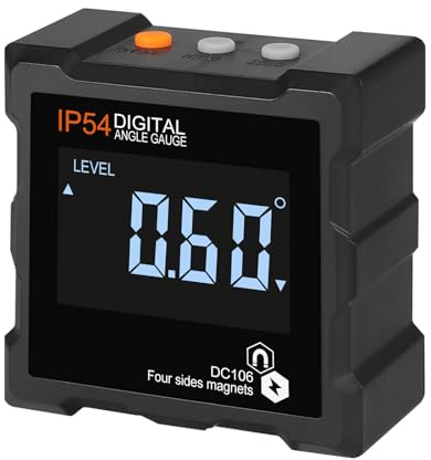 Bohaner Digitaler Winkelmesser Digital Level Box LCD Winkelmessgerät Inklinometer IP54 Wasserdicht Magnete an 4 Seiten Neigungsmesser für Holzarbeiten Automobilwartung (Batterie enthalten, schwarz)