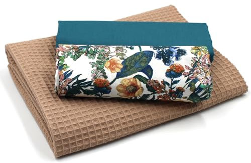 VmG-Store Waffelpique + Baumwollstoff Set farblich abgestimmt Waffel Stoff 100% Baumwollstoff Tex Standard 100 (Tropische Blätter Set66)