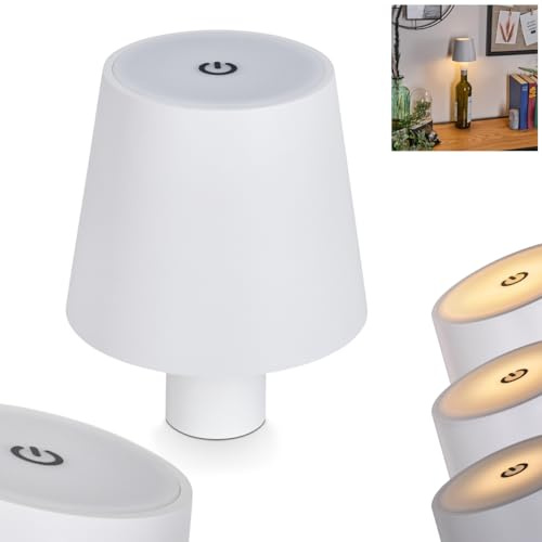 HOFSTEIN LED Tischleuchte Salgadinho, dimmbare Tischlampe aus Kunststoff in Weiß, moderne Tischleuchte m. Touchdimmer, USB-C Anschluß, Akku, 3 Watt, 300 Lumen, 3000 Kelvin, für Innen und Außen, IP44
