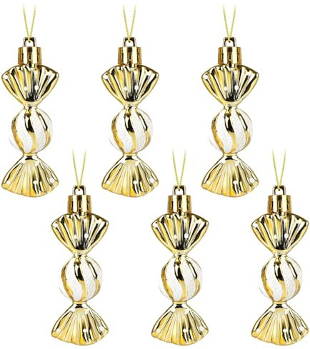 JOFONY Christmas Gold Baubles, 6PCS Sweet Shaped Baubles Shiny & Glitter Christmas Candy Baubles for Xmas Party Home Decorations(gold)