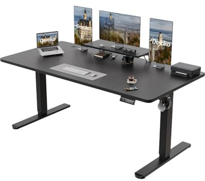 Devoko Höhenverstellbarer Schreibtisch Elektrisch mit Monitorständer, Schreibtisch Höhenverstellbar Elektrisch mit 2 Höhen Memory-Steuerung (Schwarz, 180 x 80 cm)