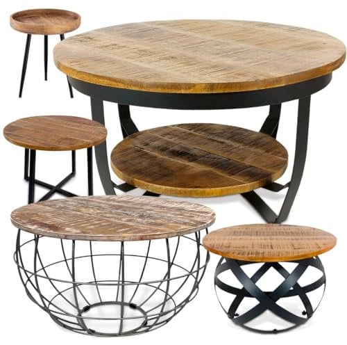 Amago home Couchtisch rund ø55/60/65/75cm Beistelltisch Industrie Style Metall Gestell Farbe Los Angeles ø 65cm