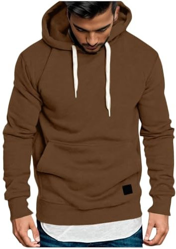 Jamicy Hoodie Herren Sweatshirt Kapuzenpullover Hoodies für Männer Casual Pullover mit Kapuze Tasche Einfarbig Hoody Slim Fit Langarmshirt Basic Kapuzenjacke Angebote des Tages Heute Braun M