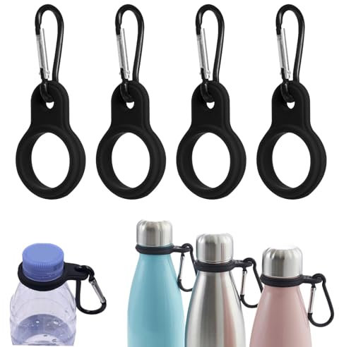 4 Stück Karabiner Flaschenhalter Set,Flaschenhalter Gürtel,Flaschenhalter Rucksack,Wasserflasche Schnalle,Schwarz Schlüsselanhänger Flaschenhalter Clip, für Camping Wandern und Outdoor-Aktivitäten