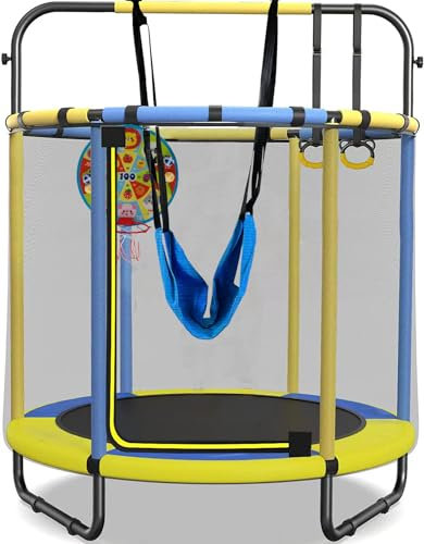CZCPARY Kids Trampoline,Trampoline for Children,with Basketball Hoop, Swing, Pull Ring, Suitable for Indoor and Outdoor Use,Suitable for Children, Birthday Gifts