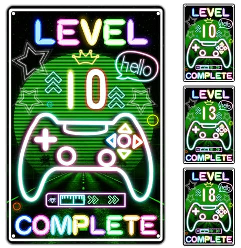Cartel de Chapa Para 10 Cumpleaños De Niño, Nivel 10 Unloqued Placa de Metal, Decoración de Cumpleaños de 10 Años, Divertido Cartel de Cumpleaños 10, Cartel De Chapa Retro Gaming, Placa de Metal