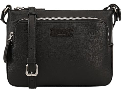 Lloyd Baker London - DEVAL Double Zip Leder Crossbody Bag - Damen Funktionelles Design aus 100% echtem Vollnarbenleder, Schwarz , Medium