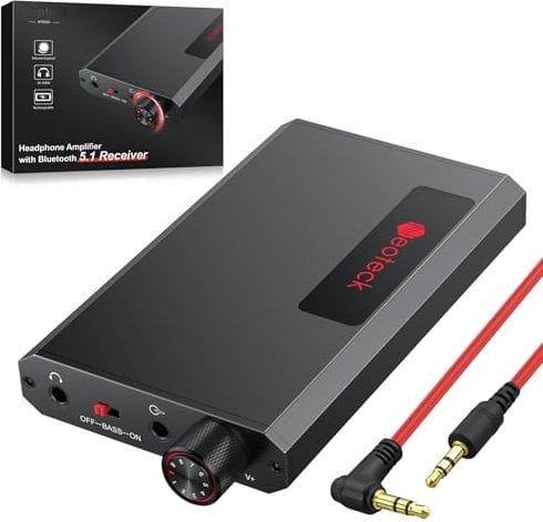 Neoteck Portable Headphone Amplifier with Bluetooth 5.1 Receiver, 16-300Ω Headphones Compatibility, Bass Boost Headphone Amp for MP3 MP4 Phones and Computers