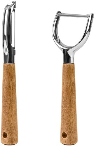NISENTIA Sparschäler Set, 2er Schäler aus Edelstahl, Peeler mit Scharfer Klinge und Holzgriff, Kartoffelschäler, Gemüseschäler, Schäler Küche für Tomaten, Karotten, Obst und Gemüse