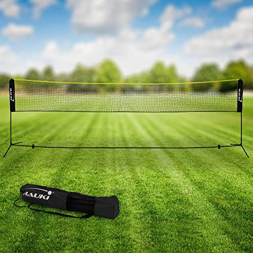 Hauki Badminton Netz, Tennisnetz 500cm, Schwarz, H156cm, Federballnetz Set inkl. 3x Federball, Transporttasche, stabilem Eisen-Gestell, Tragbares Volleyballnetz, Trainingsnetz Indoor & Outdoor, Garten