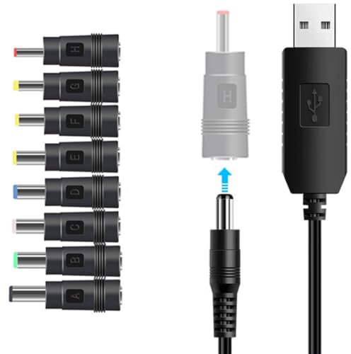 Panlouting 8in1 USB zu DC Stromkabel | 12V USB zu DC Ladekabel 5,5 * 2,1mm mit 8 Anschlüssen | 1 Meter | Für Router, LED Licht, Lautsprecher, TV-Box, Philips Hue Hub