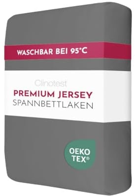 Clinotest Jersey Spannbettlaken 90x200 cm Kochfest – Weiches Bettlaken aus 50% Baumwolle, 50% Polyester – Hochwertiges Spannbetttuch für Standardmatratzen – Oeko-Tex 100 Zertifiziert – Grau