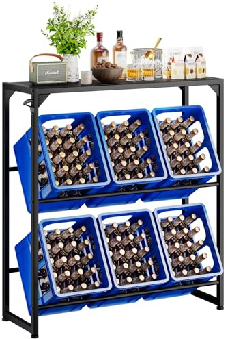 Aibiju Drink Getränkekistenregal 6 kisten mit Ablage Metall Stehend Kastenständer, Wasserkasten Regal, Flaschenkastenregal, Freistehend für Wohnzimmer, Küche, Weinkelle,100x33x112 cm,YD-YLJ003B