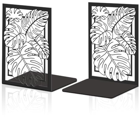 Hobbspring 2Pcs Monstera Black Bookend for Shelves Tropical Broadleaf Plants Metal Bookends Potted Plant Heavy Duty Book Shelf Holders Reading Decorative Book Ends for Back to School Large Heavy Books