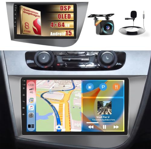 Inefala 8 Core 4+64G Autoradio Qualcomm para Seat Leon MK2 2005-2012 | Pantalla Táctil de 9, Wireless CarPlay, Android Auto, GPS, WiFi, DSP, RDS/FM, Cámara Trasera, MIC