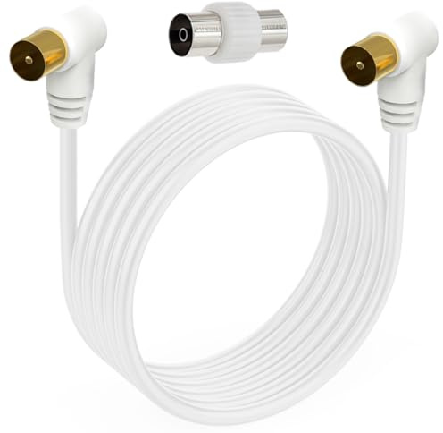 HTGuoji 90 Grad Koaxial-TV-Antenne RG59U-Kabel, vergoldet 9,5 mm TV-Male-zu-Male-Adapterkabel für HDTV, CATV, DVB-T2/C/S, Kabelmodem, Radio, Satellitenempfänger (1,8 m)