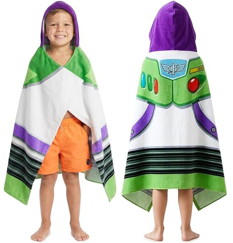 Toy Story Buzz Lightyear Hooded Towels for Boys, Cotton Bath & Beach Towel Poncho, Soft & Absorbent Hooded Kids Shower Swimming Wrap & Changing Robe, Travel & Holiday Essentials (Multi Buzz Lightyear)