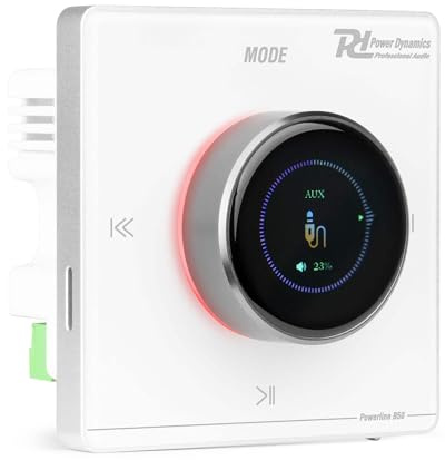 Power Dynamics Powerline B50W Einbau Wand Stereo Verstärker, Audio Verstärker Bluetooth Unterputz-Einbau System mit 50W, Touchscreen, Bluetooth 5.0, USB/SD, AUX & FM-Radio, Fernbedienung, Weiß