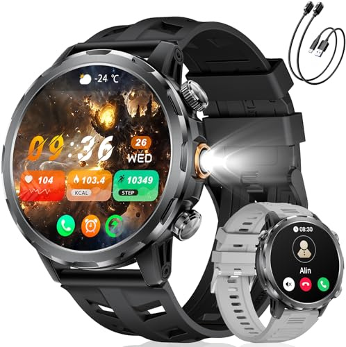 LIGE Smartwatch Uomo con Chiamata Bluetooth/1000mAh Batteria/LED Torcia, 1.7“Grande, 100+ Modalità Sportive, Cardiofrequenzimetro, Sonno, Notifiche Orologio Smartwatch per Android iOS, 2 Cinturini