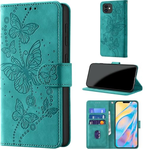 for iPhone 12 / iPhone 12 Pro Wallet Case Flip, Turquoise | RFID Blocking, 3 Card Holder Stand, Shockproof TPU Shell, PU Leather Magnetic Closure