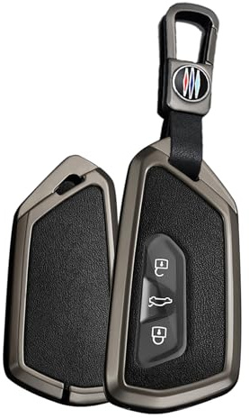Rondrive Passt für VW Metall Autoschlüssel Hülle für Golf 8 GTI R-Line 8.5 ID.3 ID.4 ID.5 ID Buzz ID7 Crafter 2025 PU-Leder Schlüsselhülle Schlüsselgehäuse Fernbedienung Cover Schlüsselschutz 3Tasten