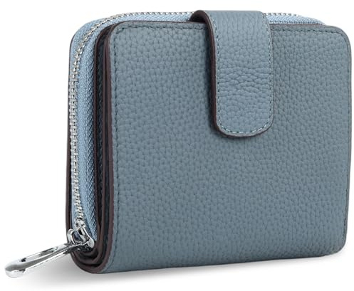 Belleza Eterna Geldbörse Damen mittelgroß aus Echtem Leder Slim RFID Portemonnaie mit 15 Kartenfächern und Münzfach Portmonee als Geschenkidee(Graublau)