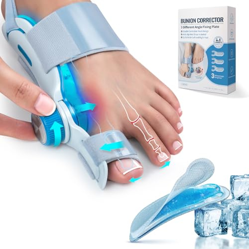 Tech Love Orthèse Hallux Valgus avec Coussin Rafraîchissant, Réglage du Bouton Correcteur Hallux Valgus Avec 3 Angles De Fixation Pour Orteils Séparateur D'orteils Jour Et Nuit Unisexe Bleu 1PCS