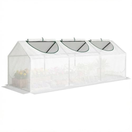 Outsunny Serre de Jardin Mini Serre 3 Fenêtres 180 x 60 x 60 cm Blanc | Zippées et Enroulables, Couverture en Plastique, Cadre en Acier
