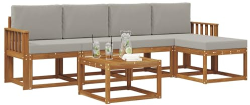 vidaXL Outdoor-Sofagarnitur mit Kissen 6 pcs Natürlich und Hellgrau, Gartenlounge-Set, Moderne Akazien-Couch, strapazierfähiges Outdoor-Sofa, stylische Terrassenmöbel