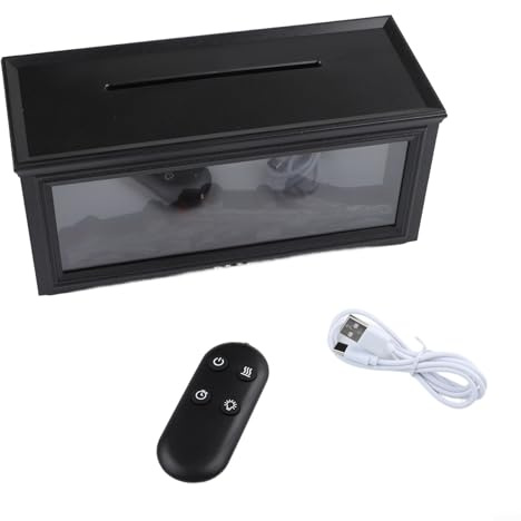 3D-Kamin-Luftbefeuchter mit Fernbedienung, 280 ml Aroma-Diffusor mit 7-farbigem LED-Licht, leiser Nebelhersteller für Zuhause, Büro, Schlafzimmer, Wohnzimmer, Dekoration (schwarz)