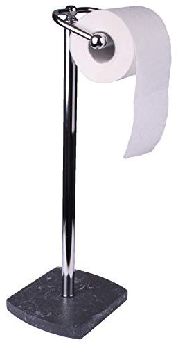 Showerdrape Octavia- Grey Marble Effect & Chrome Freestanding Toilet Roll Holder/Dispenser, Weighted Base